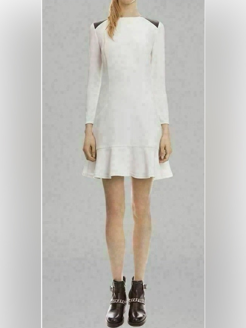 Sandro White Long-Sleeve Mini Dress with Ruffle Hem Womens Size 8